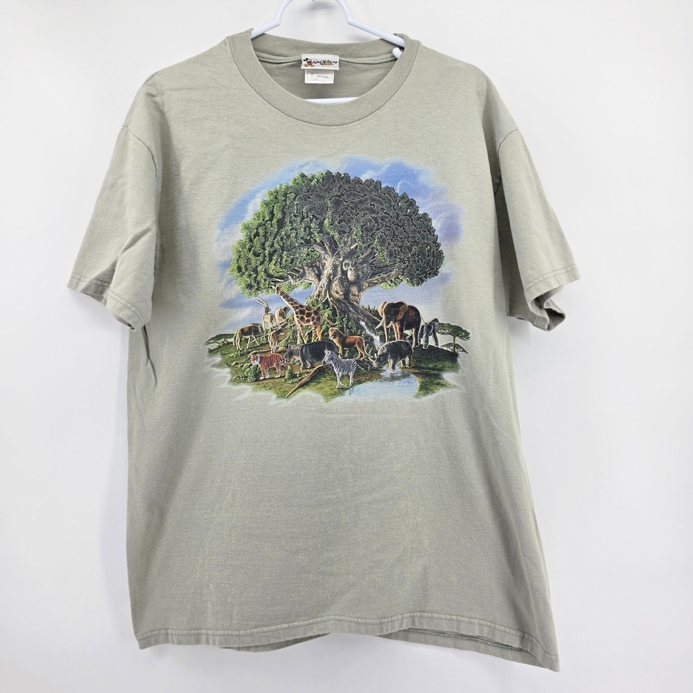 Vintage Disney Animal Kingdom Tree of Life T-Shirt Large Sage Green Safari 90s